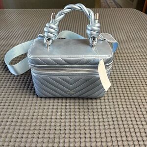 ALDO Malenwan Metallic Blue Handbag, Purse, Quilted pattern, Silver Hardware
